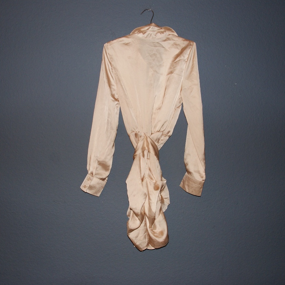 New PLT Champagne Satin Ruched Shirt Dress NWT B6 - Picture 5 of 8